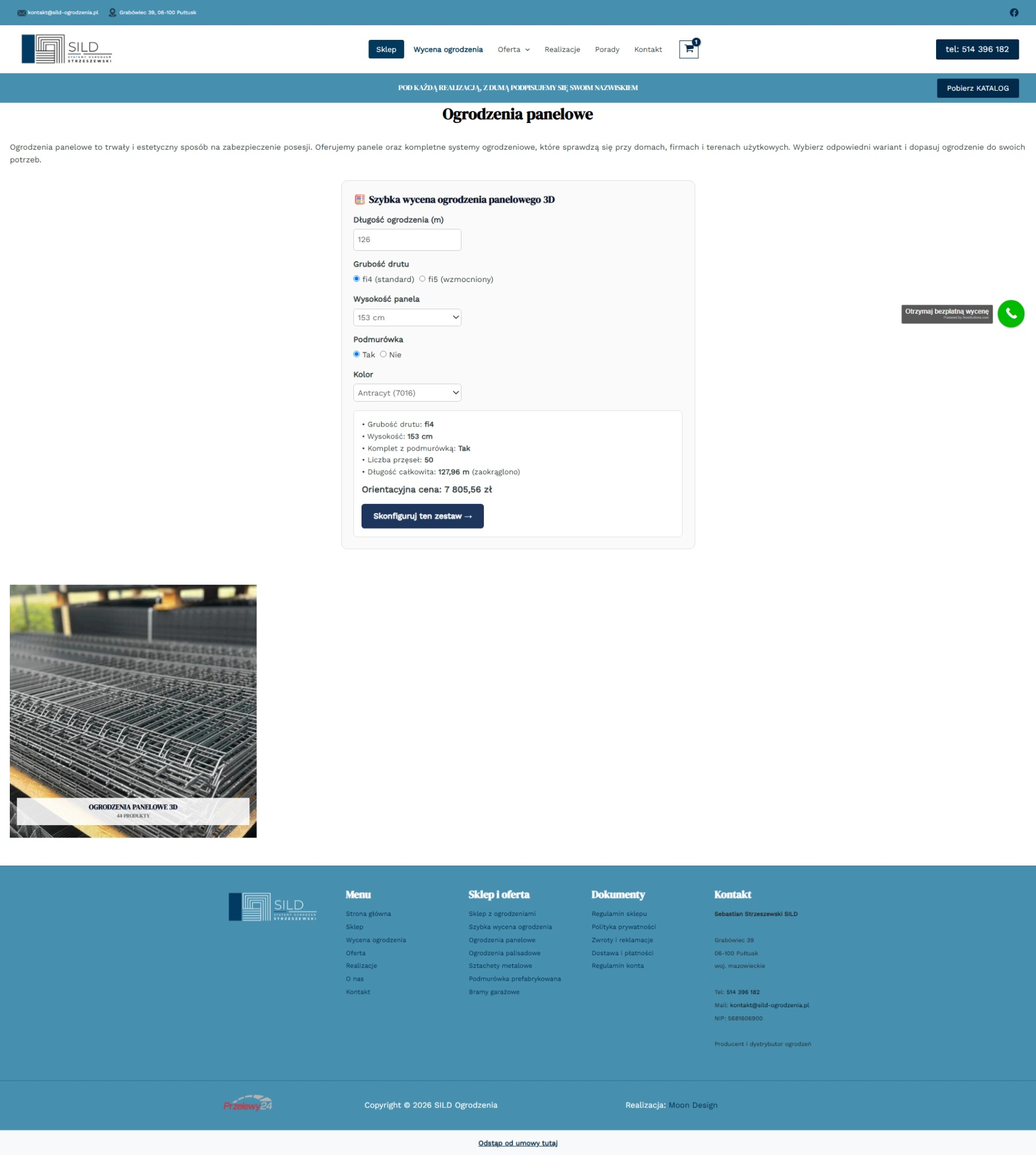 Kalkulator 3D ogrodzeń panelowych z wyceną online dla Sild Ogrodzenia